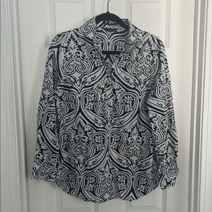 Lands' End Black and White Ornate Women’s Shirt